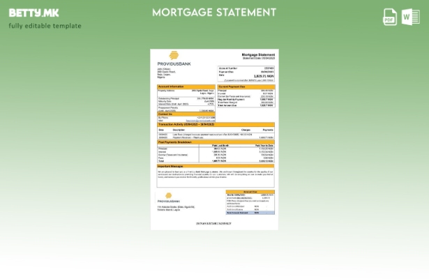 модерен стил Нигерија Providus Bank изјава за хипотека Шаблон за Word и PDF